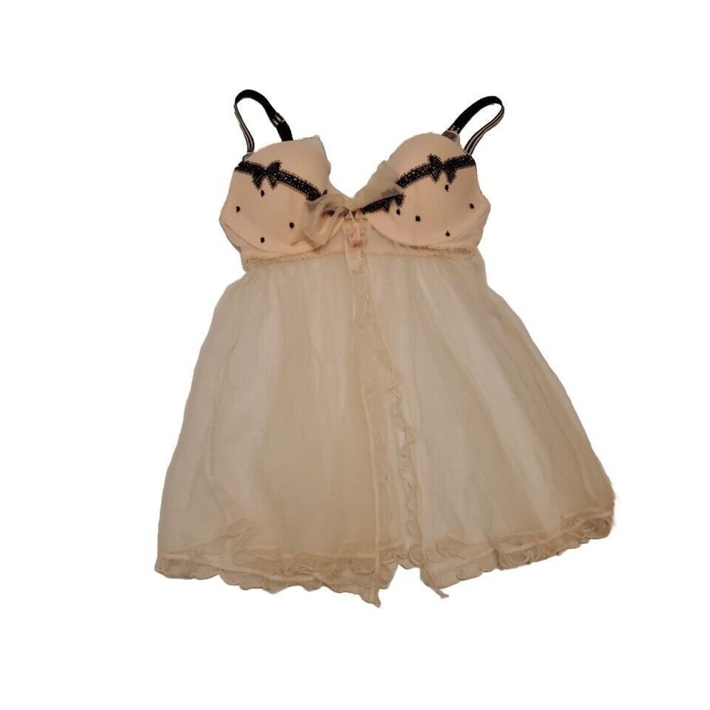 Victoria's Secret Light Pink Lace Lingerie 36C Push Up Padded Bows & Strips - Picture 1 of 10